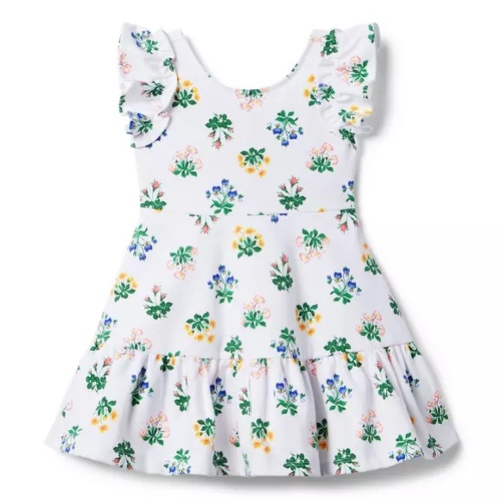Janie and Jack White Floral Ruffle Ponte Dress